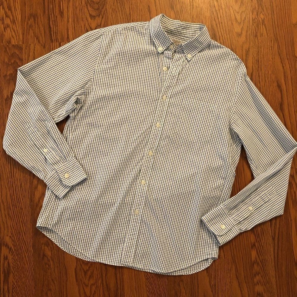 J. Crew | White, Blue & Green Check Button Up